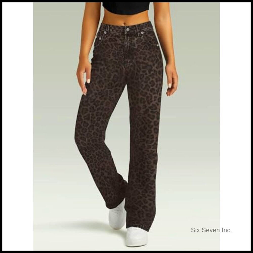 High Waisted Straight Leg Boyfriend Jeans, Microelastic Denim Pants - Picture 3 of 5